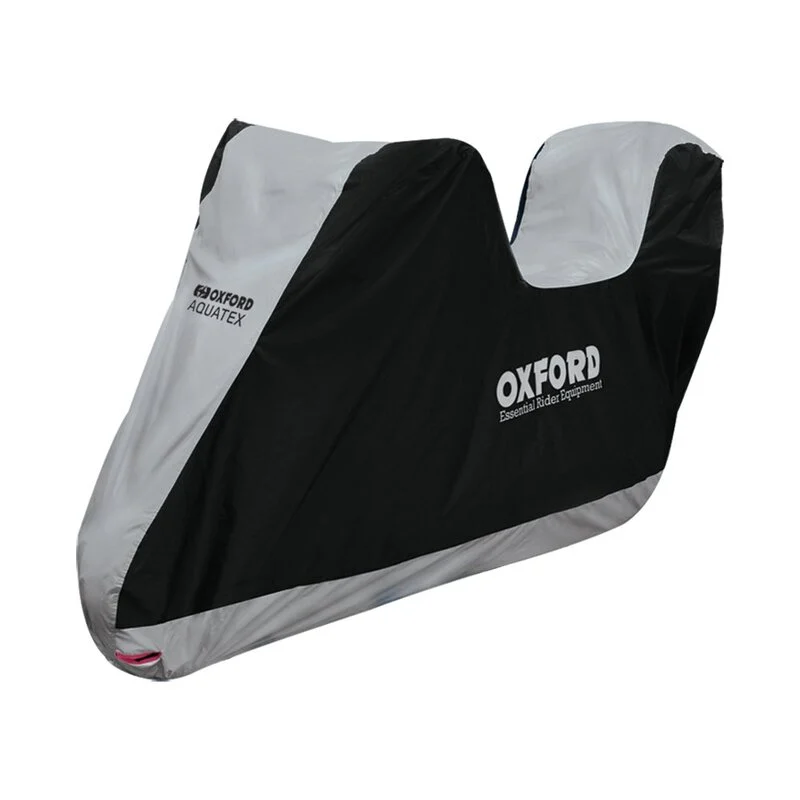 Funda de moto para exterior OXFORD Aquatex - Moto / Scooter con baúl - Negro / Plata - M -