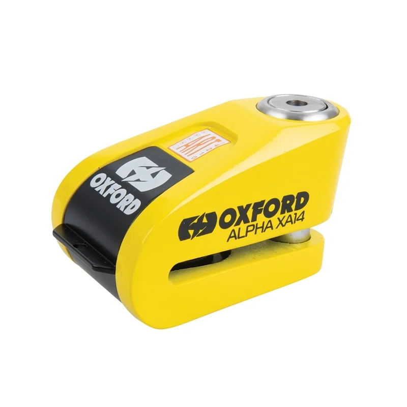 Candado de disco con alarma OXFORD Alpha XA14 Ø14mm acero inoxidable negro / amarillo -