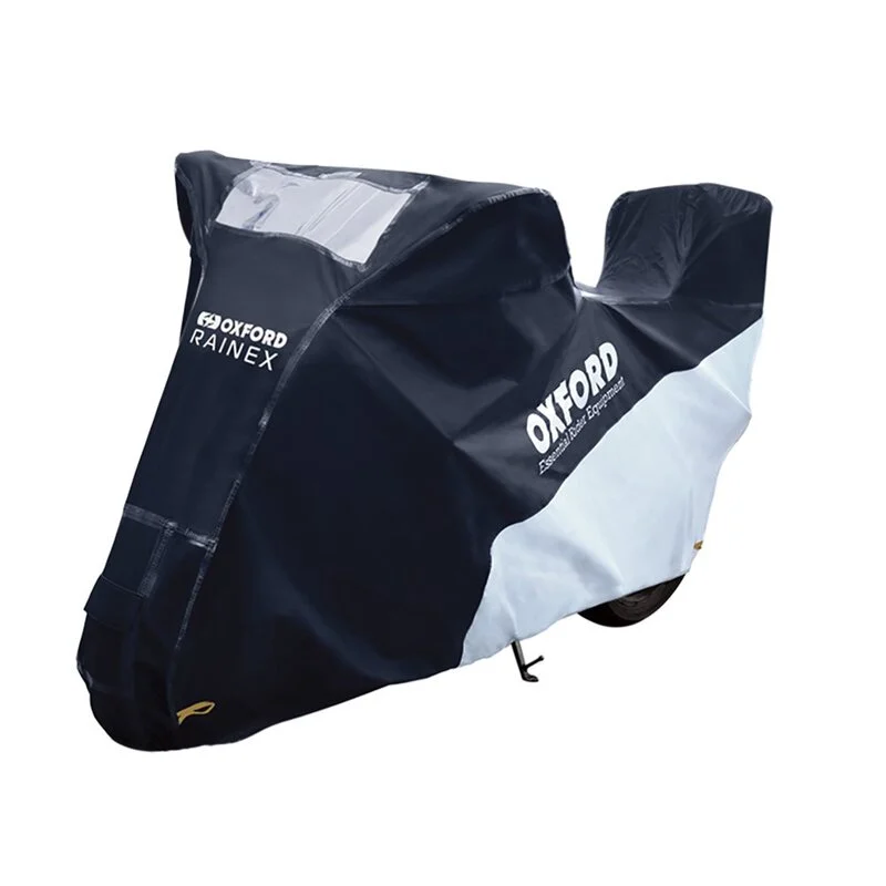 Funda de moto para exterior OXFORD Rainex - Moto / Scooter con baúl - Negro / Plata - L - Piezas y Accesorios Moto