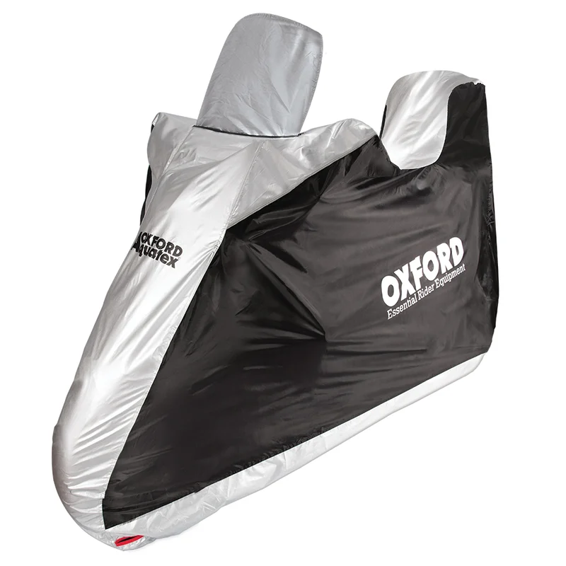 Funda de moto para exterior OXFORD Aquatex - Moto / Scooter con baúl y pantalla grande - Negro / Plata - S -