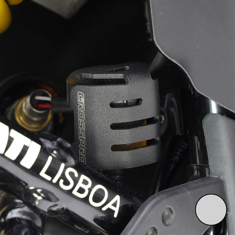 PROTECTOR DEPOSITO LIQUIDO FRENO CROSSPRO DUCATI DESERTX 22-24 PLATA - Plásticos y Protecciones